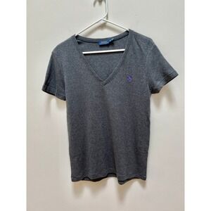 Polo Ralph Lauren T-Shirt Womens XL Gray V-Neck Short Sleeve Pony Cotton Preppy